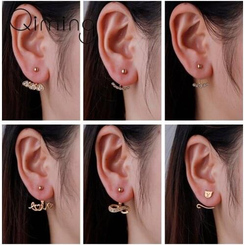 Zircon Crystal Love Letter Inifinity Earrings Female Women Tiny Gold Geometric Front Back Earrings Statement Korean Jewelry