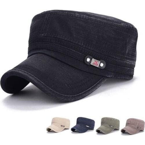 1Pc Mens Army Cap Military Adjustable Flat Cap Baseball Cap Men Solid Color Classical Style Sunscreen Sun Hat Casual Hat