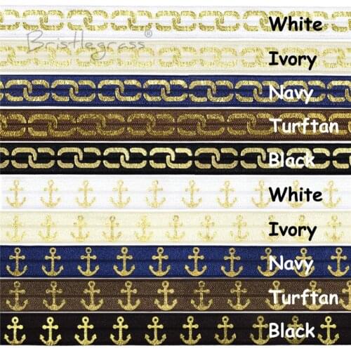 BRISTLEGRASS Combo 10 Yard 5/8" 15mm Anchor Chain Foil Print FOE Fold Over Elastics Spandex Bands Hair Tie Headband Dress Sewing