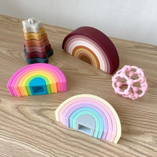 DIY 3D Silicone Toys Rainbow Building Blocks Rainbow Large Size Creative Montessori Educational Toy BPA Free Safety Edible Jenga