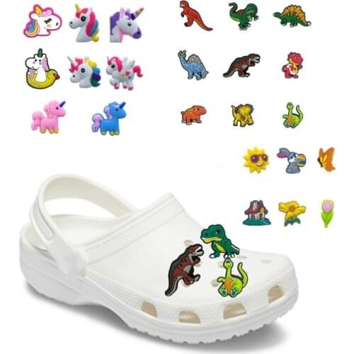 40-100pcs Cute Animal Shoe Charms Rabbit Unicorn Dinosaur Butterfly Shoe Decorations Sun Flower Accessories Clog Ornaments
