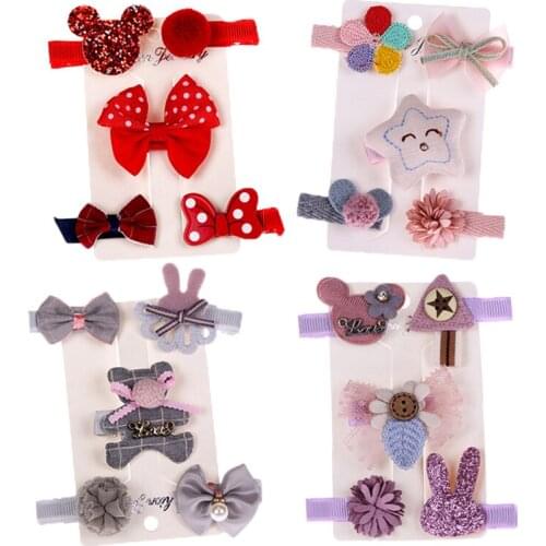 5Pcs/Set girls children flower hair clips cartoon hairpin toddlers kids Animal Bow star SAFE Barrettes Hair Accessories Headwear