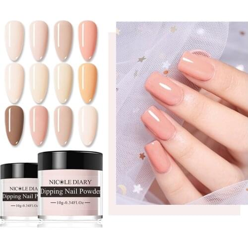 NICOLE DIARY 10g Acrylic Dip Powder White Nude Pink Dip Nail Glitter Powder Pigment For DIY Nail Art Decorations