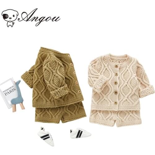 Angou Infant Baby Boys Girls Clothes Knitted Twist Suit Cotton Cardigan Sweater Short Long sleeves Spring Toddler Baby Clothes