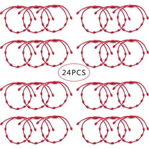 24PCS 7 Knots Red String Bracelets Protection Good Luck Amulet for Success Prosperity Handmade Rope Bracelets For Lover Gift