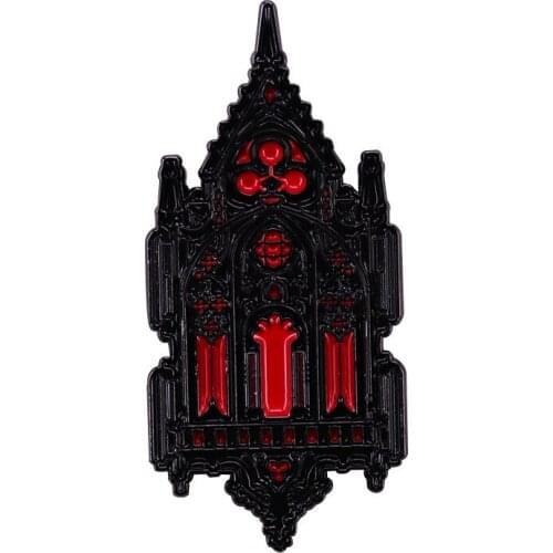 Black Red Gothic Church Metal Enamel Lapel Clothes Coats Backpack Bag Badge Brooch Pin Accessories