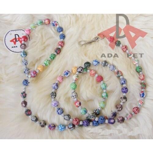Colorful Clay Beads Dog Leash Eco Friendy Dog Leash Flower Printed Beads Dog Leash Pet Beads Leash Suitable