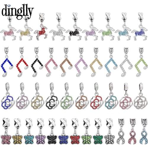Dinglly Rose Flowers Pendant Butterfly Ribbon Dangle Fit Diy Bracelets Necklace Running Horse Charm Jewelry Accessory Gift
