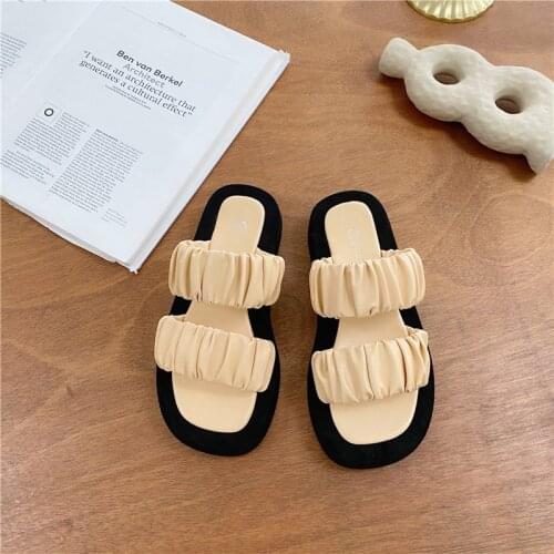 JLFPGV 2021 Summer Women Slipper Ladies Outdoor Elegant Folds Slides Sandals Wedge High Heels Slip On High Quality Slipper