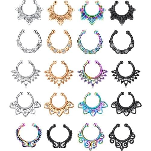 14G Fake Septum Nose Hoop Rings Stainless Steel Faux Ear Nose Septum Ring Non Piercing Clip On Nose Hoop Rings Body Piercing