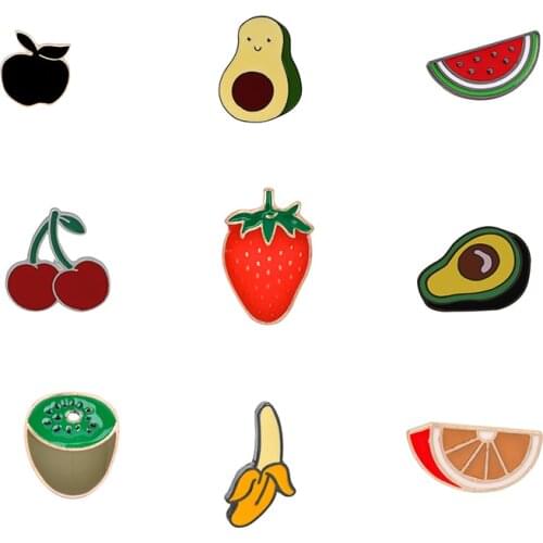 Fruit Enamel Pin Collection Cherry Avocado Kiwi Orange Banana Watermelon Strawberry Apple Brooch Women Jewelry Daughter Gift