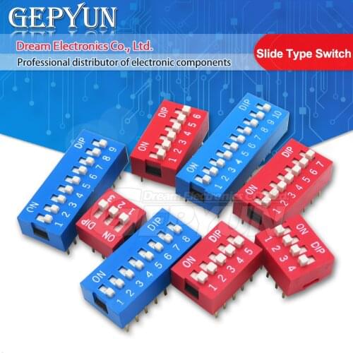 5PCS Slide Type Switch Module 1 2 3 4 5 6 7 8 9 10 12 Bit 2.54mm Position Way DIP Red Pitch Toggle Switch Blue Red Snap Switch