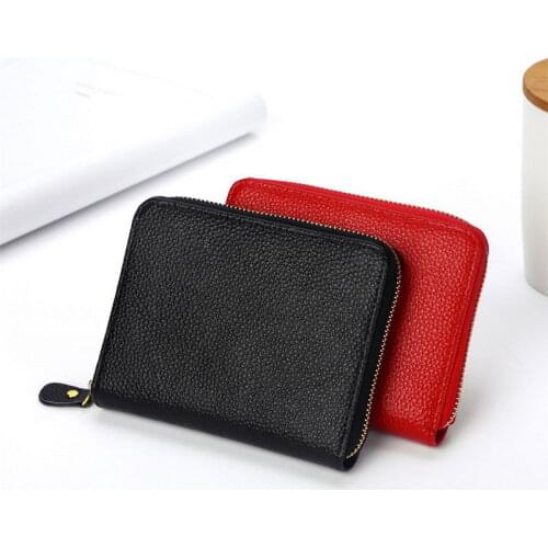 KANDRA Genuine Leather Organ Credit Card Holders Female ID Holder Wallet Unisex Business Cardholder Organize Coin Zipper Purse