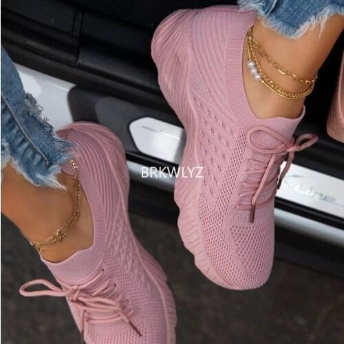 Women Sneakers Casual Shoes Comfortable Mesh Lace-Up Ladies Sport Shoes Wedges Chunky Womens Vulcanized Shoes Females Sneakers