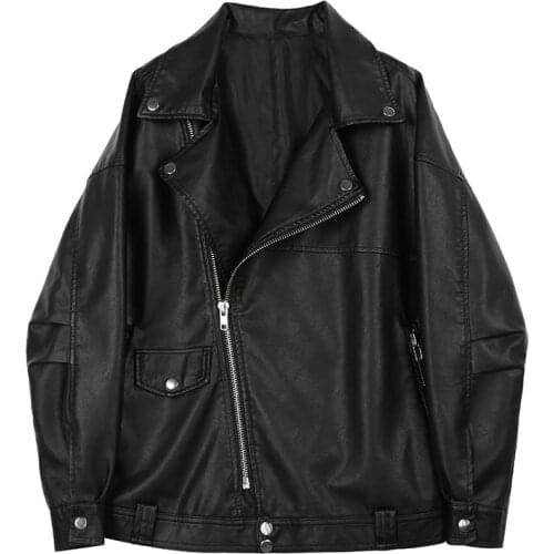 Female Turndown Collar Moto Biker Rivet Zipper Street Overcoat Autumn Faux Soft Leather Pu Jacket Women Loose Punk Coat