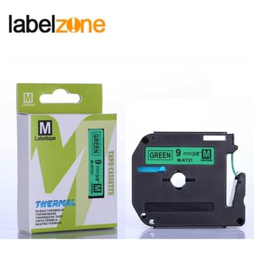 Laminated 9mm black on green MK721 ribbon cassette compatible Brother p-touch printer mk-721 m-k721 label ribbon M label tape