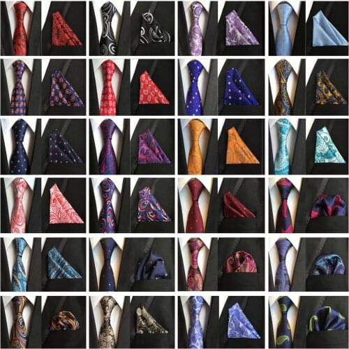 Men Grids Floral Paisley Stripe Polka Dots Necktie Pocket Square Set BWTHZ0006