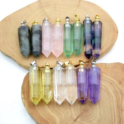 Natural gems stone Essential Oil diffuser citrines Fluorite Necklace perfume bottle pendant Hexagon prism vial charm