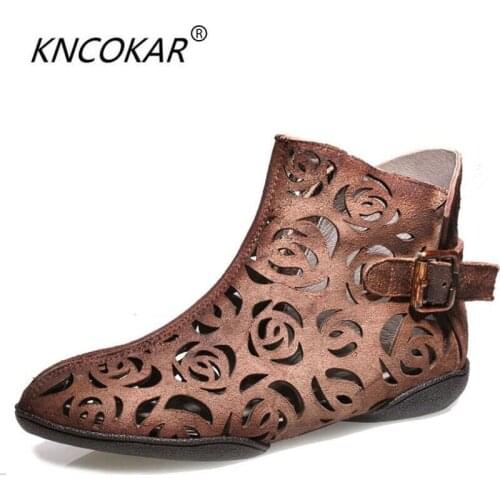 Spring new retro national style, leather needle, ankle boots, waterproof platform, large size womens shoes, 42 yards