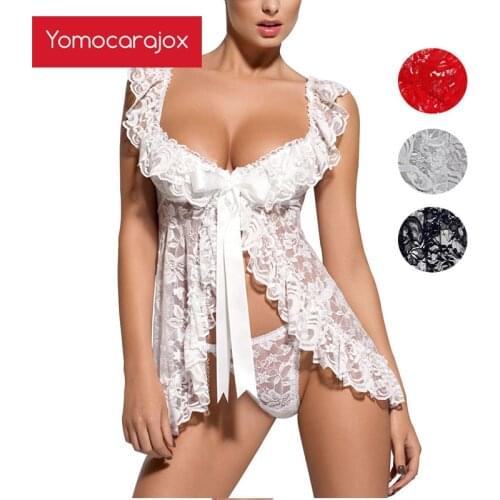 Yomocarajox Plus Size 6XL New Lingerie Sexy Women Lace Babydoll Front Open Underwear Sex Lingerie Nighty Chemise Sleepwear