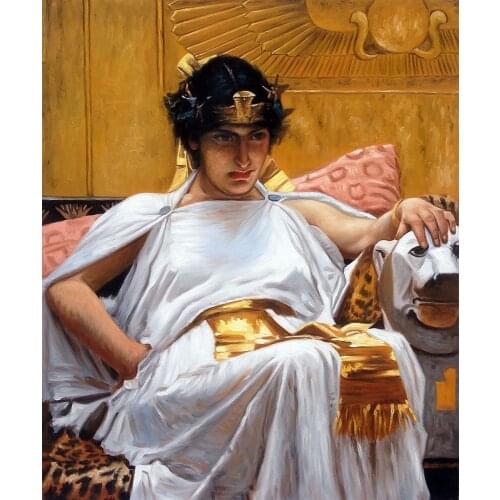 Portrait Art Painting Classic Figure Oil Painting Cleopatra, 1888 by John William Waterhouse for Library Wall Decor Handmade