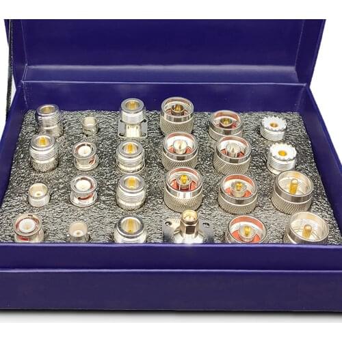 24pcs RF Adapter Apply To SMA To N/BNC/UHF/F/TNC RF Coaxial Adapter Male Female Straight Converters Multiple Types Connector Set