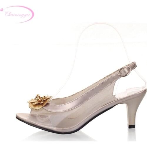 Chainingyee sweet dating summer sexy peep toe sandals fashion belt buckle flowers med with womens shoes big size 21.5~28cm