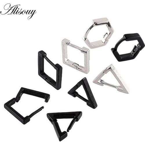 2pcs Triangle Square Rhombus titanium steel Men Women ear drop Dangle Earrings