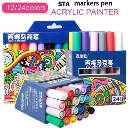 STA 1000 12/24/28Colors Acrylic Painter Water-based Dye Ink Art Marker for School Painting Supplies Art Creative DIY Graffit New