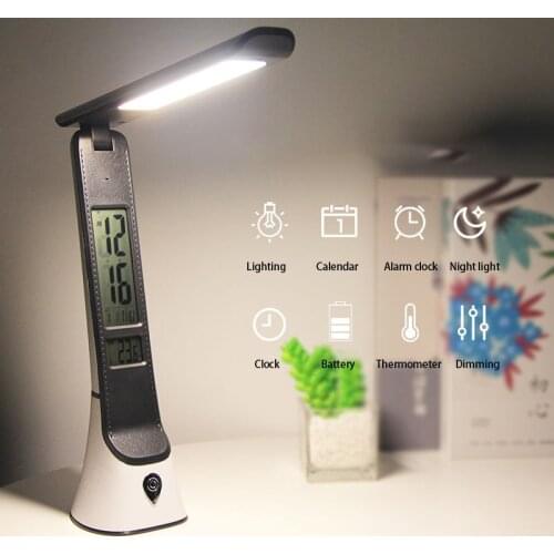 USB Rechargeable LED Desk Lamp With Calendar Temperature Clock Brightness Adjustable Table Lamp Eye Protect For Study Office