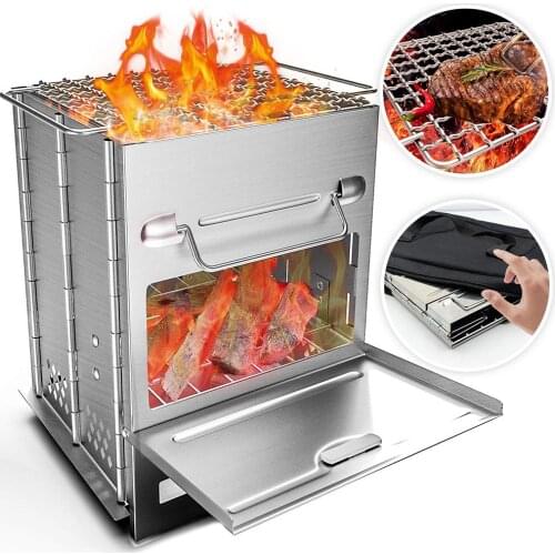 Outdoor Portable Grill Rack Camping Stove Cookware Wooden Burning Stove for Traveling Picnic BBQ Cookware Cooker Equipment