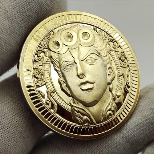 Japanese Anime JoJos Bizarre Adventure Giorno Giovanna Commemorative Coins GOLD Brass Coin CoplayCostume Prop Gift