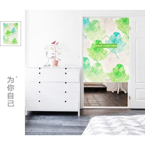 Japanese style linen cotton plant green leaf door curtain home decoration hanging bedroom living room kitchen bar coffee house