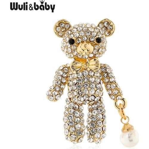 Wuli&baby Sparkling Rhinestone Bear Brooches For Women Lovely Christmas Animal Party Office Brooch Pins Gifts