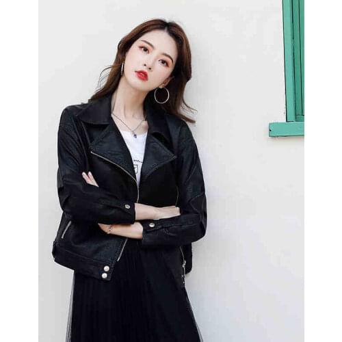 Women Leather Jacket Short Spring And Autumn 2020 New Korean Casual Loose Motorcycle Wear Pu Washed Top