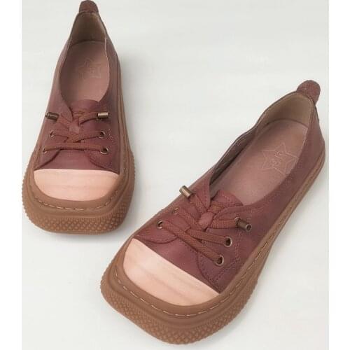 Woman Flats Platform Shoes Square toe Womens Flat Shoes Slip on Barefoot Shoes 100% Genuine Leather High-soled Sneakers