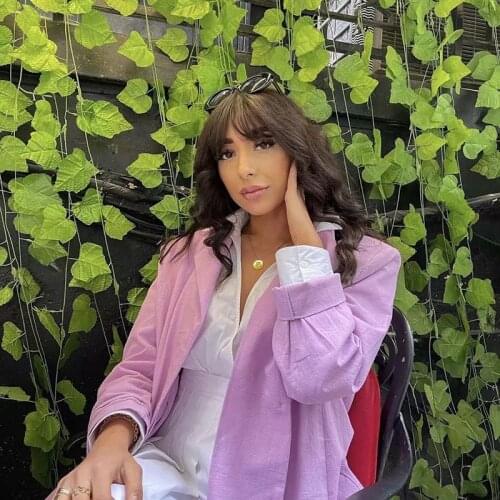 Xikom Women Cotton streetwear Blazer ladys Unicolor Violet loose Long Shirt Blazer V Neck Pockets casual Outwear