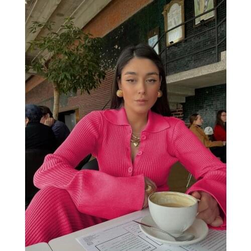 Sweater Solid Color Suits Women Matching Sets Oversize Fleece Pants Roll Collar Knitted Top Flare sleeve 2021 Spring Summer