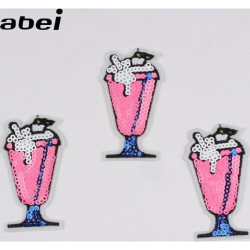 10pcs/lot Cartoon Embroidered Drinks Patch Iron On Sequined Stickers For Jeans Backpack Shoes Bags Sewing Appliques Fabric Badge