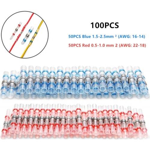100PCS Waterpro Soldering Terminals Heat Shrink Butt Electrical Wire Connectors Splice Terminals 22-14AWG For Automotive Marine