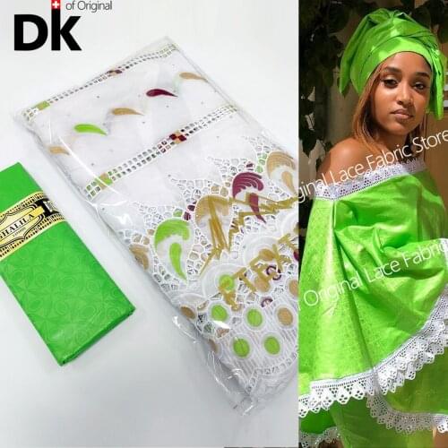 2021 High Quality African Lace Fabric 100% Cotton 2.5 Yards Bazin Riche Fabric With 2.5 Yards Swiss Voile Lace Tradition Dress