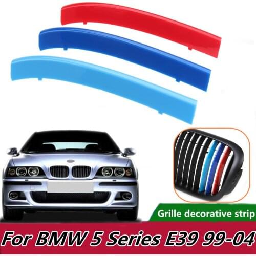 3pcs car front grille sports stripe motorsport power sticker E39 1999-2004 grille decoration fastener three-color strip covering