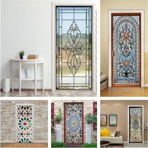 3D PVC Glass Door Sticker Adhesive Removable Wallpaper For Bedroom Bathroom Decoration Home Design Wall Mural DIY Porte Posters