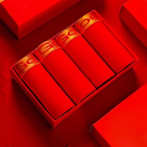 4Pcs Women Panties Luck Red Cotton Soft Intimates Fashion Breathable Underpants Female Underwear Plus Size 4XL Seamless Briefs