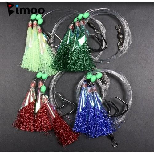 Bimoo 10/50/100packs Seawater Fishing Sabiki Rigs 2/3 Hooks Big Flasher Rig Fish Skin Sabiki Snapper Snatcher Sea Fishing Lure