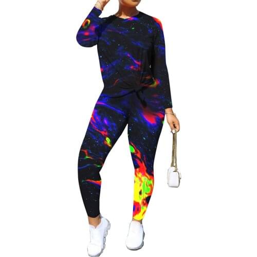Brand New Women Tie-dye Long Sleeve Suit Exercise Set Female Casual Tight Clothes Set Spring Autumn Wear Outfits Plus Size