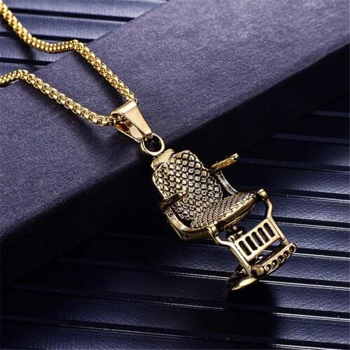 Fashion Gold Silver Color Barber Shop Barbers Chair Seat Necklace Pendant Jewelry Long Chain Hip Hop Men Necklace