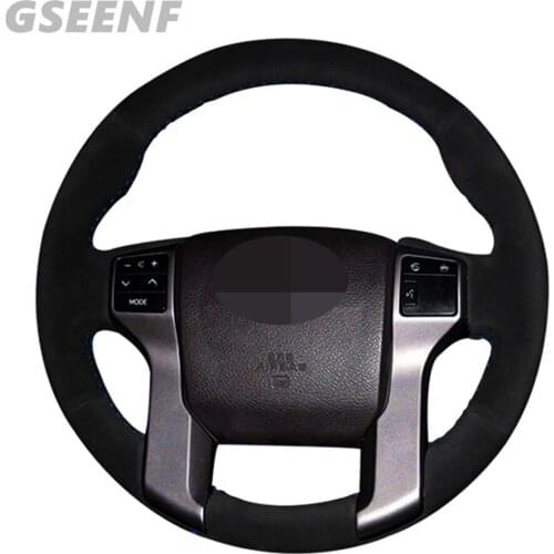 Car Steering Wheel Cover For Toyota Tundra Tacoma 4Runner 2014-2019 Land Cruiser Prado 2010-2017 Black Hand-stitched Suede