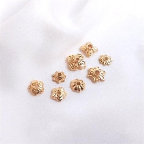 14K Gold Flower holder five petals flower sun flower four leaf clover flower bead holder bead hat DIY hand accessories first