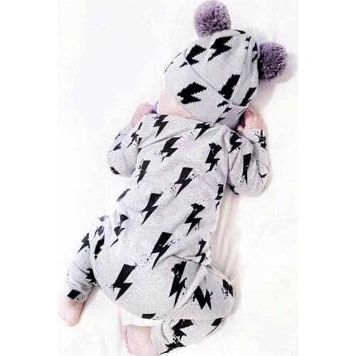 Newborn Infant Baby Boys lightning Print Cotton Romper Long Sleeve O-Neck Comfy Jumpsuit Baby Toddler Clothes